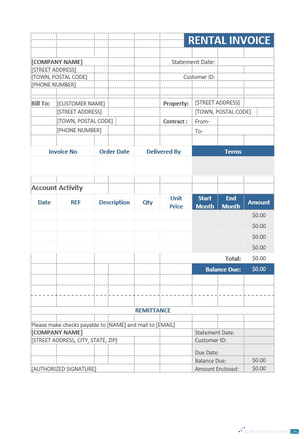Download Sample Rental Invoice Template Photoshop template